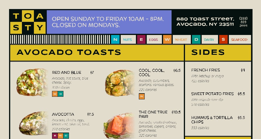 See the new and improved menu for Toasty!